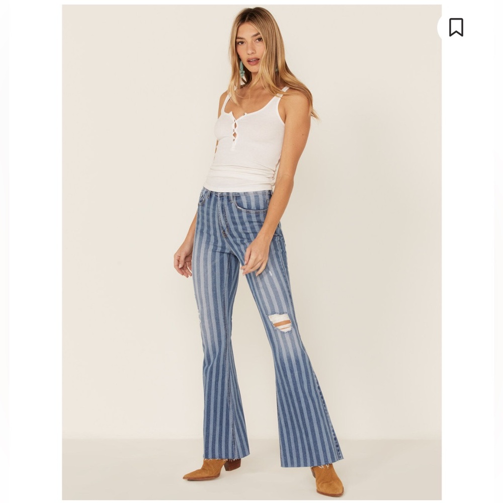 CELLO Women’s Stripe Destruction Flare Jeans size 3